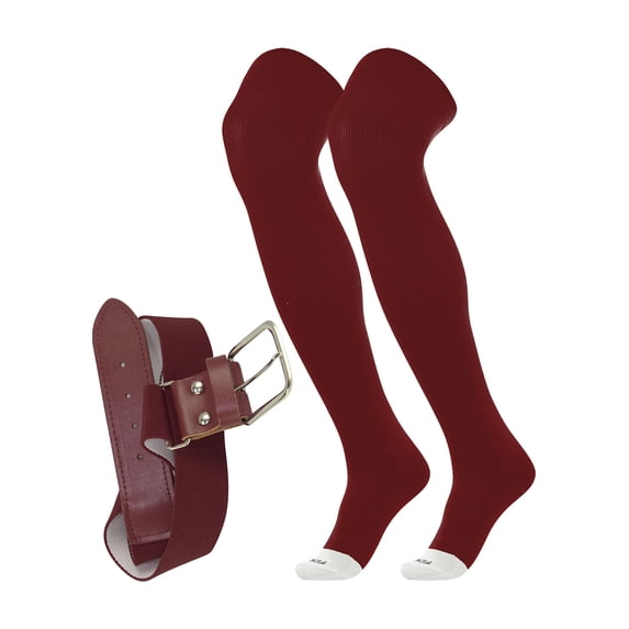 TCK Prosport Baseball Socks and Belt Combo Over the Knee (Maroon, Large)