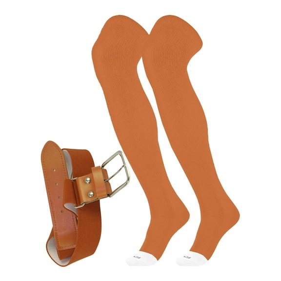 TCK Prosport Baseball Socks and Belt Combo Over the Knee (Texas Orange, Large)