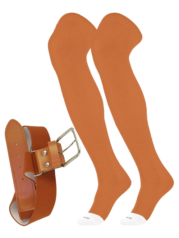 Prosport Baseball Socks and Belt Combo Over the Knee (Texas Orange, Large)