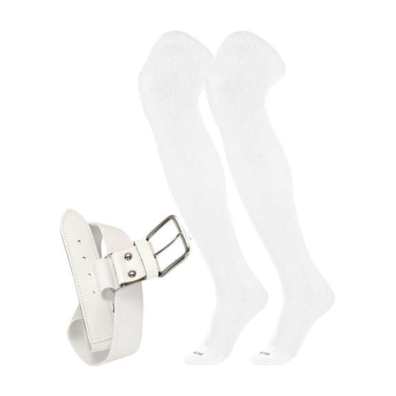TCK Prosport Baseball Socks and Belt Combo Over the Knee (White, Medium)