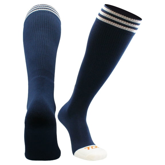 TCK Prosport Kids Soccer Socks – Long Striped Tube Socks for Boys, Girls, Football & Softball (Navy/White, X-Small)