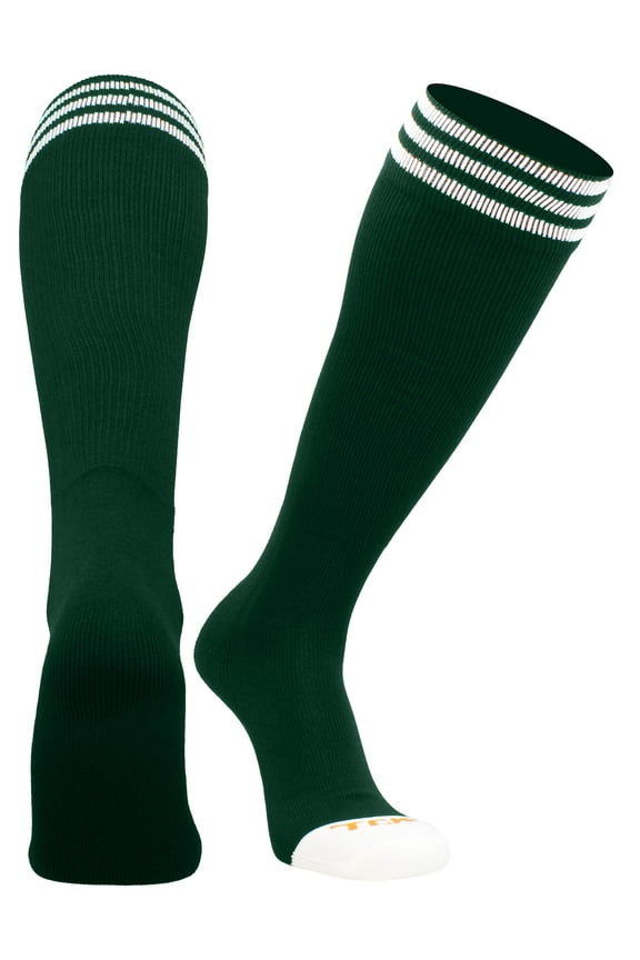 Prosport Kids Soccer Socks – Long Striped Tube Socks for Boys, Girls, Football & Softball (Dark Green/White, Small)