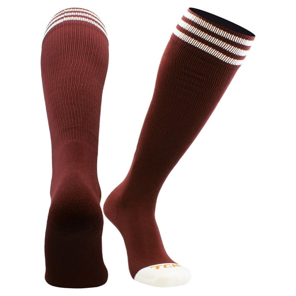 TCK Prosport Kids Soccer Socks – Long Striped Tube Socks for Boys, Girls, Football & Softball (Maroon/White, Small)