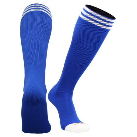 TCK Prosport Kids Soccer Socks – Long Striped Tube Socks for Boys, Girls, Football & Softball (Royal/White, Small)