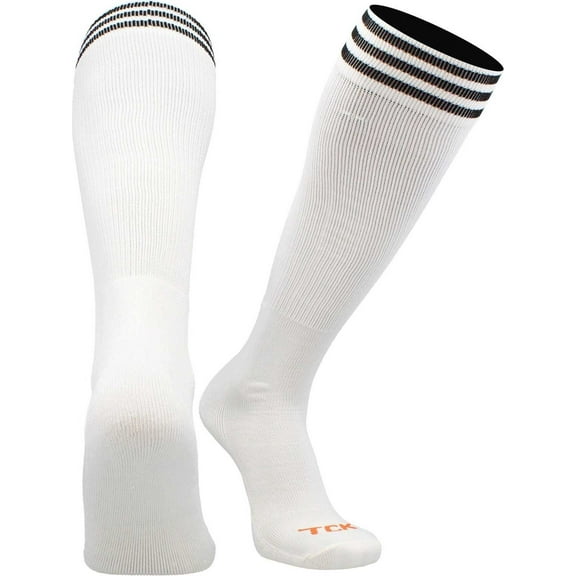 TCK Prosport Kids Soccer Socks – Long Striped Tube Socks for Boys, Girls, Football & Softball (White/Black, Small)