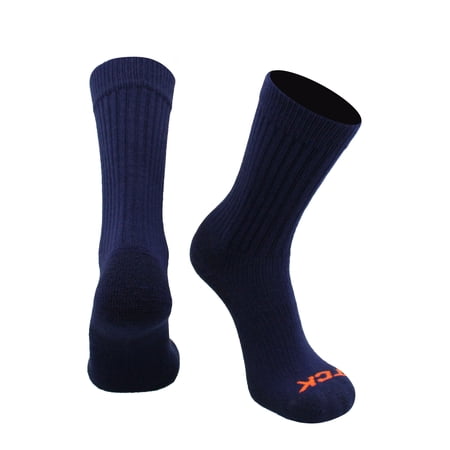TCK Ultra-Soft Acrylic Athletic Crew Socks, Smooth Toe Seam Performance Team Sports Socks for Basketball, Football (Navy, X-Large)