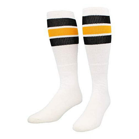 TCK Retro 3 Stripe Tube Socks (Black/Gold, Large)