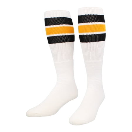 TCK Retro 3 Stripe Tube Socks (Black/Gold, Small)