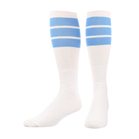 TCK Retro 3 Stripe Tube Socks (Columbia Blue, Large)
