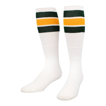 TCK Retro 3 Stripe Tube Socks (Dark Green/Gold, Large)
