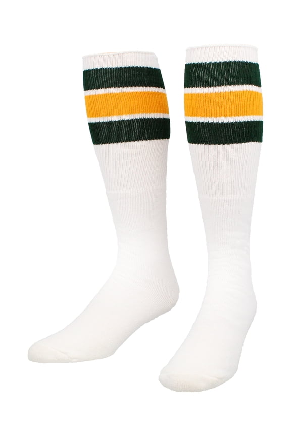 Retro 3 Stripe Tube Socks (Dark Green/Gold, Medium)