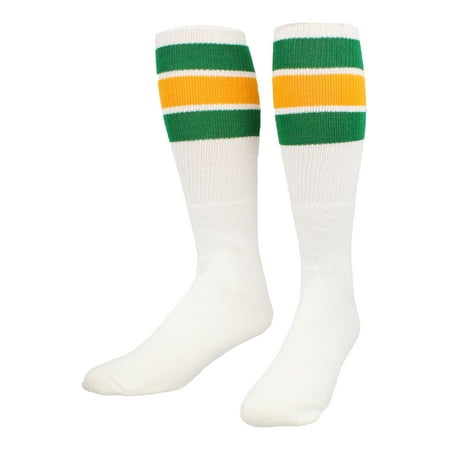 TCK Retro 3 Stripe Tube Socks (Kelly Green/Gold, Small)