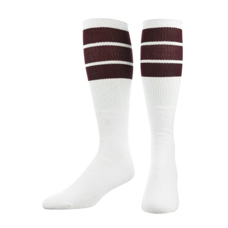TCK Retro 3 Stripe Tube Socks (Maroon, Medium)