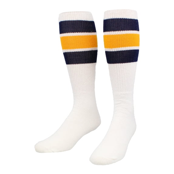 TCK Retro 3 Stripe Tube Socks (Navy/Gold, Small)
