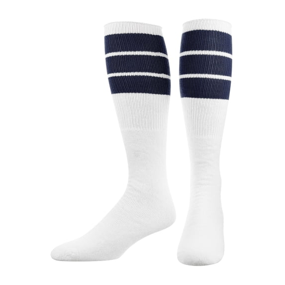 TCK Retro 3 Stripe Tube Socks (Navy, Large)