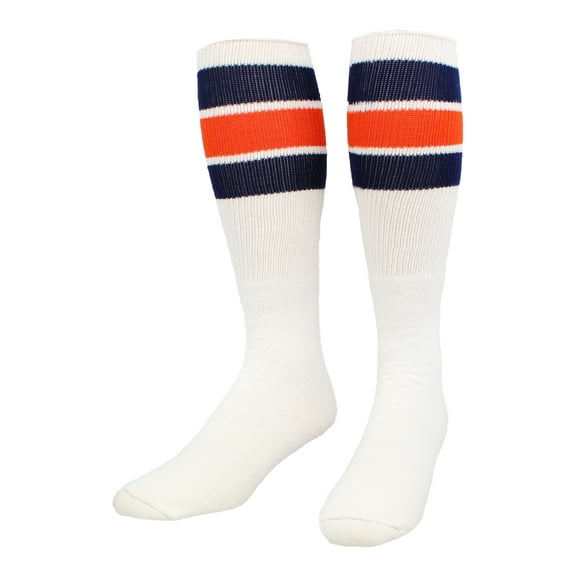 TCK Retro 3 Stripe Tube Socks (Navy/Orange, Large)