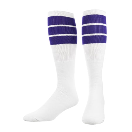 TCK Retro 3 Stripe Tube Socks (Purple, Large)