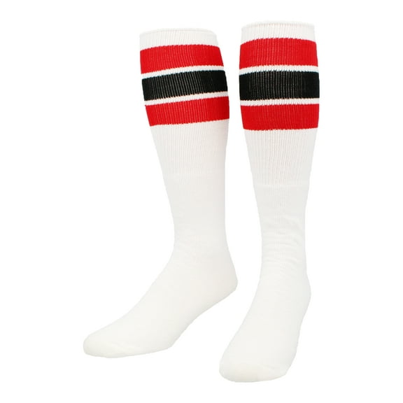 TCK Retro 3 Stripe Tube Socks (Red/Black, Large)