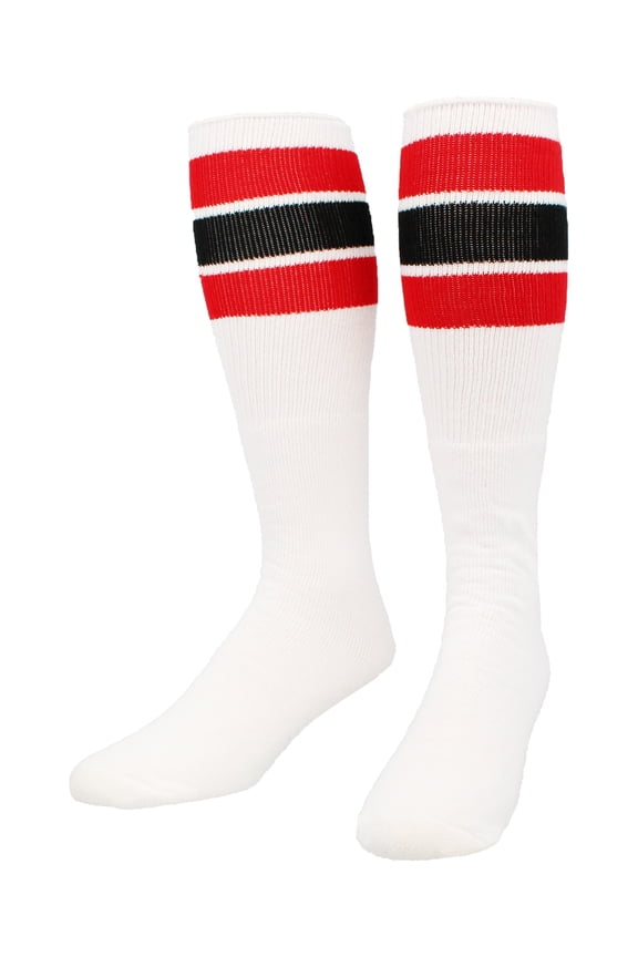 Retro 3 Stripe Tube Socks (Red/Black, Large)