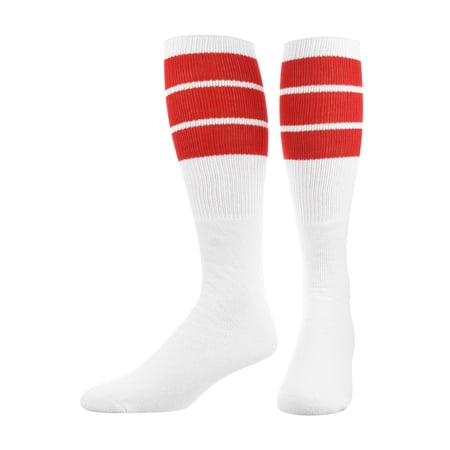 TCK Retro 3 Stripe Tube Socks (Red, Medium)