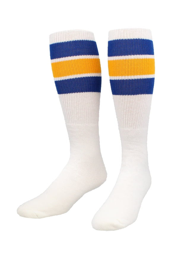 Retro 3 Stripe Tube Socks (Royal/Gold, Large)
