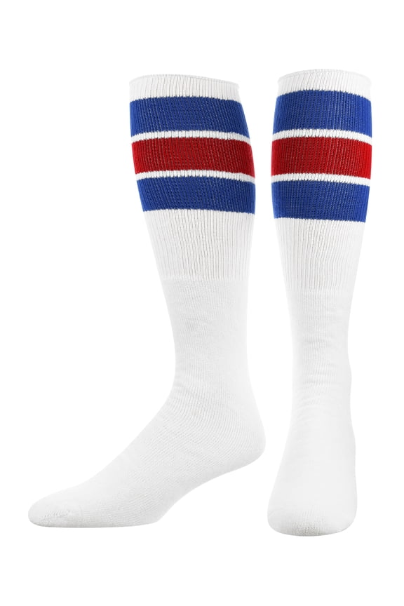Retro 3 Stripe Tube Socks (Royal/Red, Small)