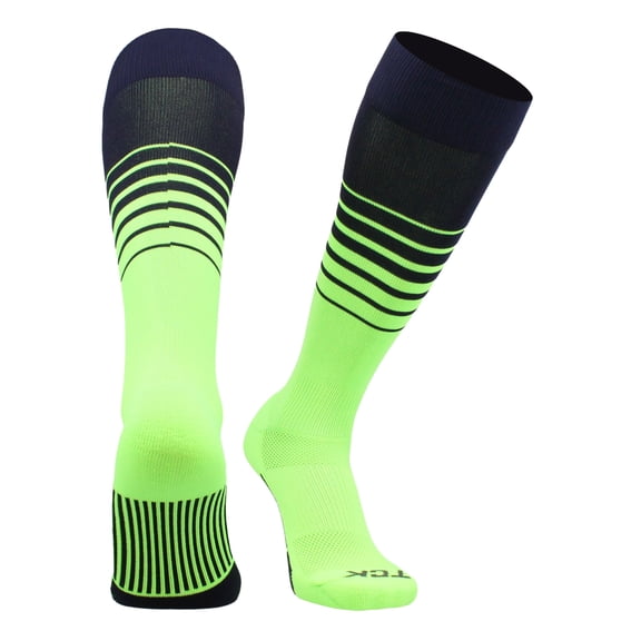 TCK Elite Breaker Striped Cushioned Soccer Socks - Navy/Neon Green, X-Large