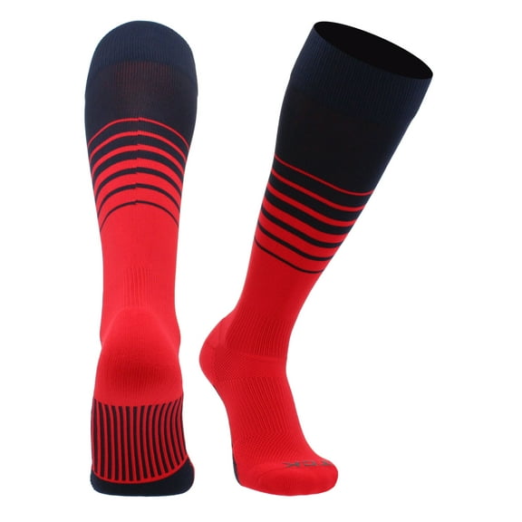 TCK Elite Breaker Striped Cushioned Soccer Socks - Navy/Scarlet, X-Large