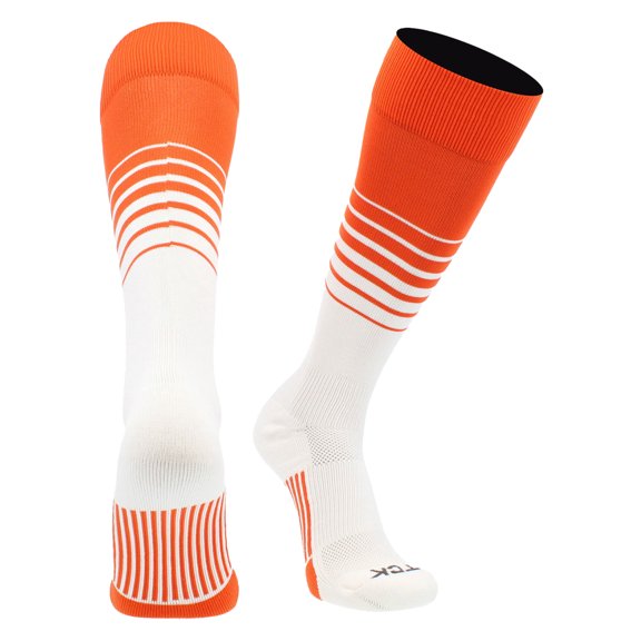 TCK Elite Breaker Striped Cushioned Soccer Socks - Orange/White, Large