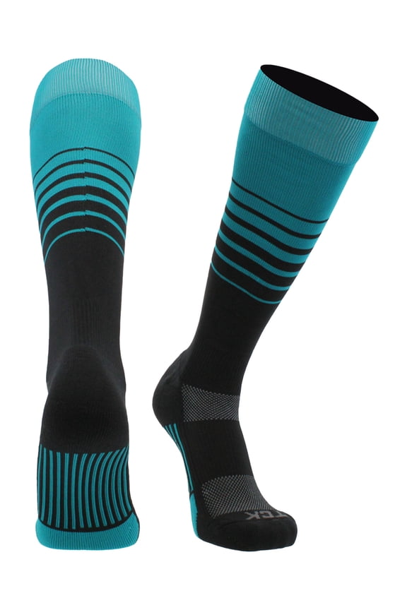Elite Breaker Striped Cushioned Soccer Socks - Teal/Black, Large