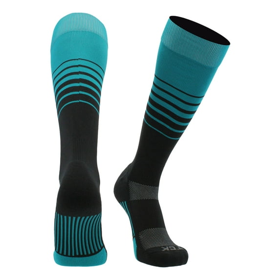 TCK Elite Breaker Striped Cushioned Soccer Socks - Teal/Black, Medium