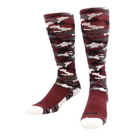 TCK Sports Elite Performance Over The Calf Camo Socks (Maroon/White Camo, X-Large)