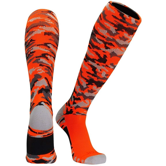 TCK Sports Elite Performance Over The Calf Camo Socks (Neon Orange, Small)