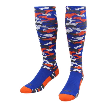 TCK Sports Elite Performance Over The Calf Camo Socks (Royal/Orange Camo, Small)