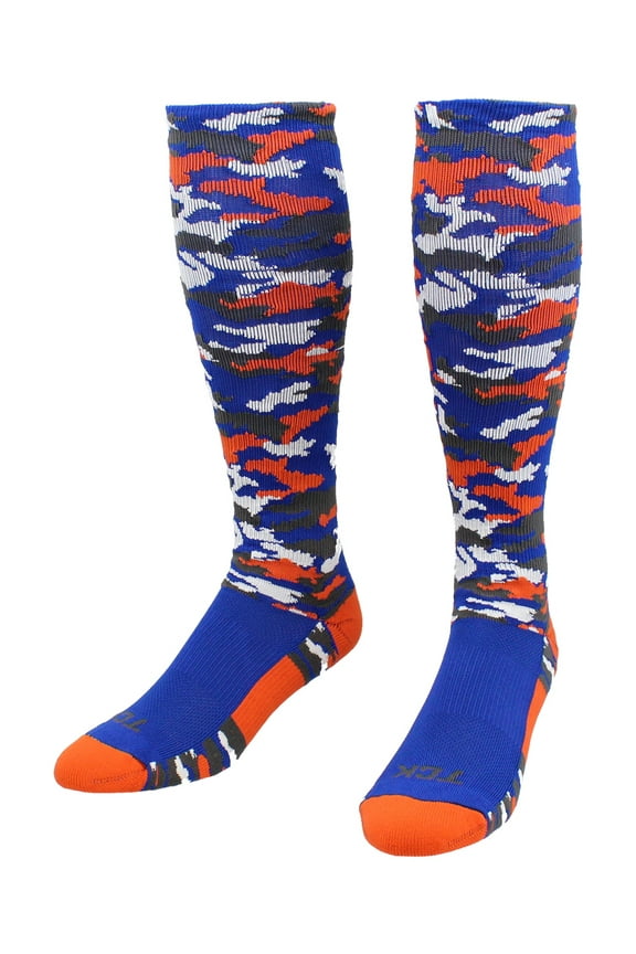 Sports Elite Performance Over The Calf Camo Socks (Royal/Orange Camo, Small)