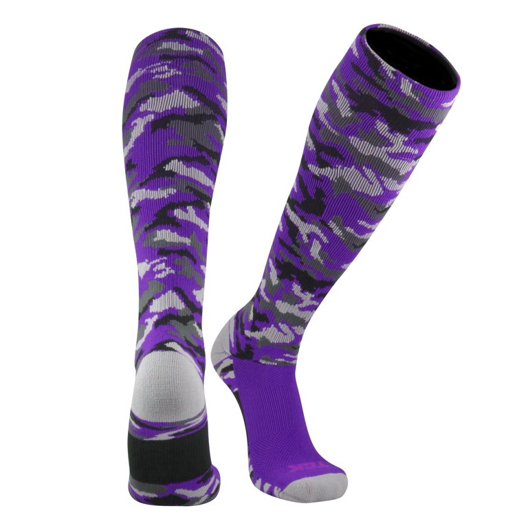 TCK Sports Elite Performance Over The Calf Woodland Camo Socks (Purple  Camo, Large)