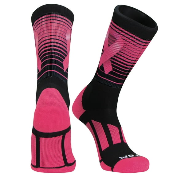 TCK Stripes Aware Sublimated Crew Socks (Black/Hot Pink, Small)