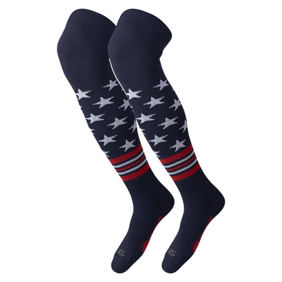 TCK Freedom Dugout USA Stars & Stripes Baseball & Softball Socks, Over the Knee - Navy/Scarlet/White, Large