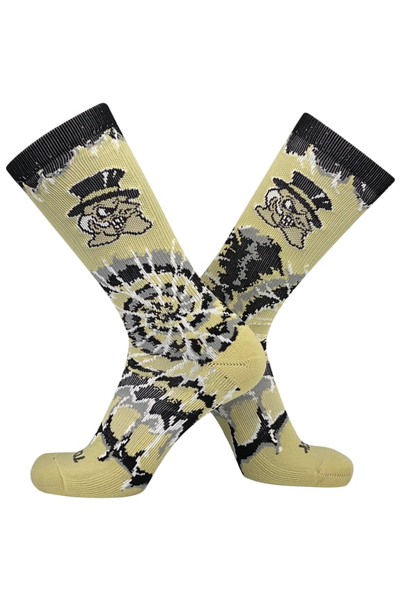 Wake Forest Demon Deacons Woodstock Tie Dye NCAA Crew Socks (Large)