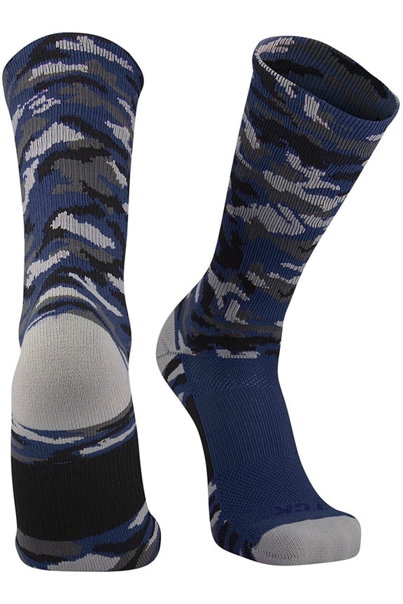 Woodland Camo Elite Basketball Football Lacrosse proDRI Crew Socks (Navy, X-Large)