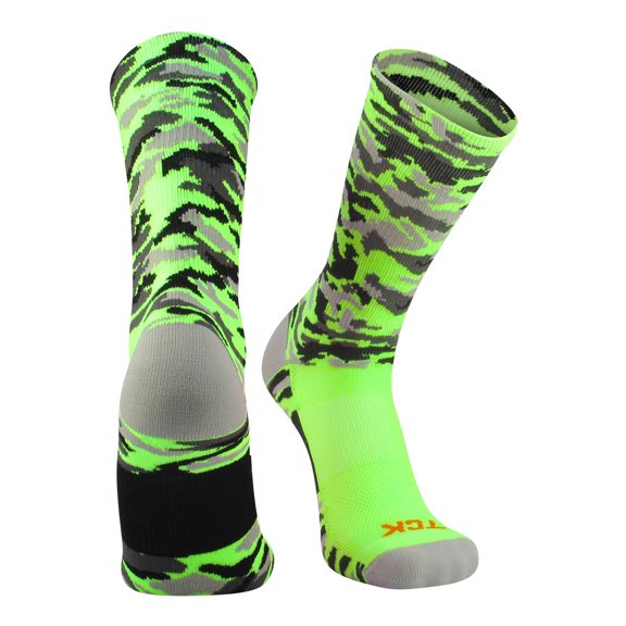 TCK Woodland Camo Crew Socks - Neon Green Camo