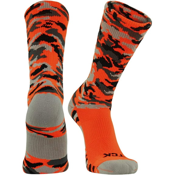 TCK Woodland Camo Crew Socks - Neon Orange Camo