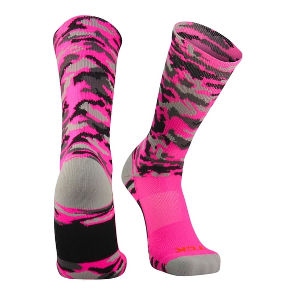 TCK Woodland Camo Elite Basketball Football Lacrosse proDRI Crew Socks (Hot Pink, Small)