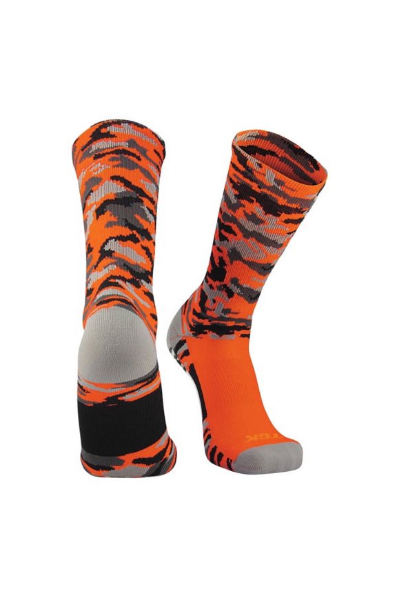 Woodland Camo Elite Basketball Football Lacrosse proDRI Crew Socks (Orange, X-Large)