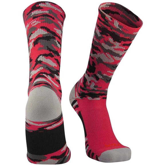 TCK Woodland Camo Elite Basketball Football Lacrosse proDRI Crew Socks (Scarlet, Medium)
