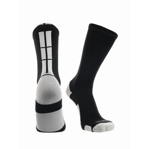Black Basketball Socks Boys Girls Youth Kids Womens Mens Basketball Socks Football, Baseline Crew (Black - White, Large)