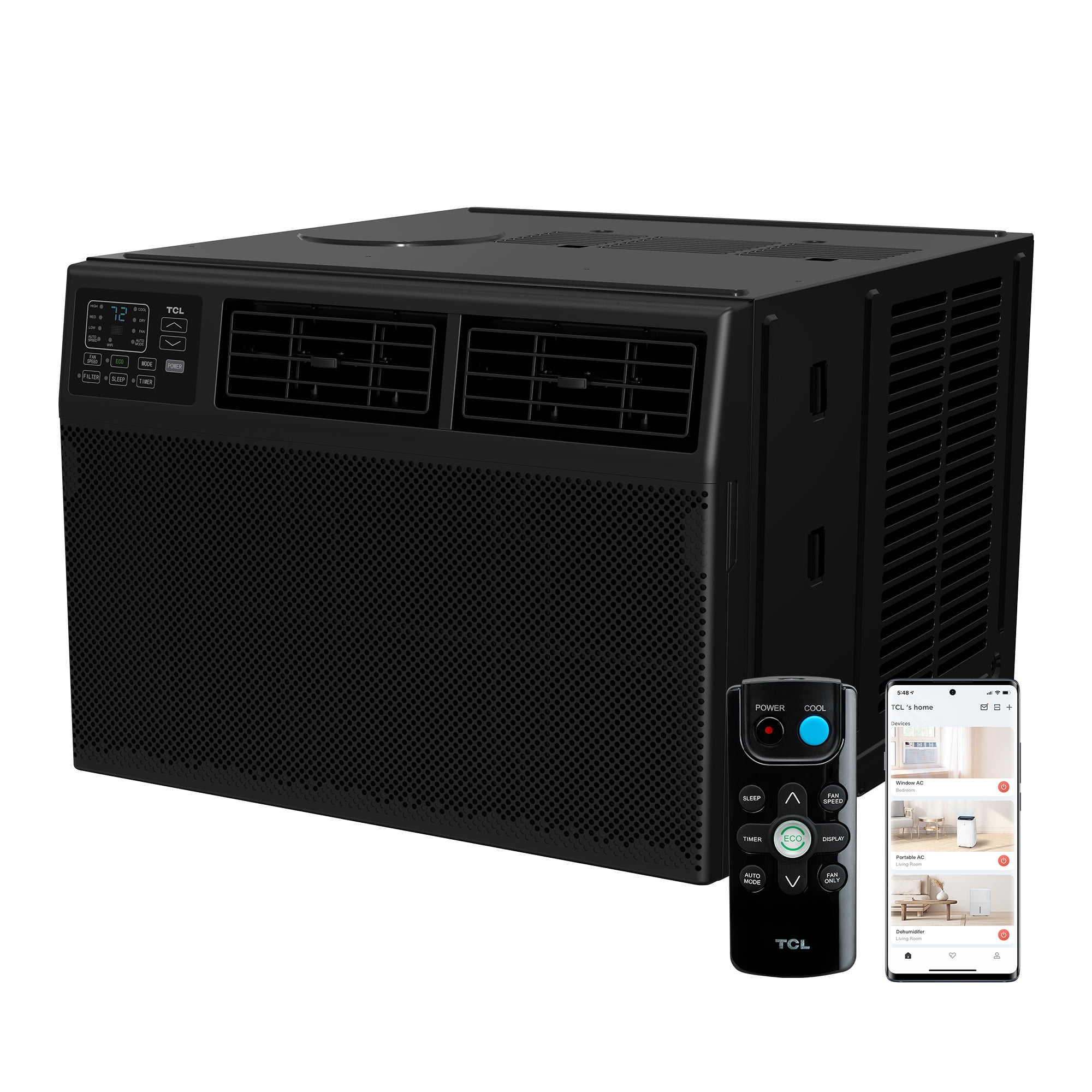 TCL 10,000 BTU Smart Window Air Conditioner, Fan & Dehumidifier, 450 Sq. Ft., Remote Control, Works with Alexa/Google Assistant, Black, W10W92-B4