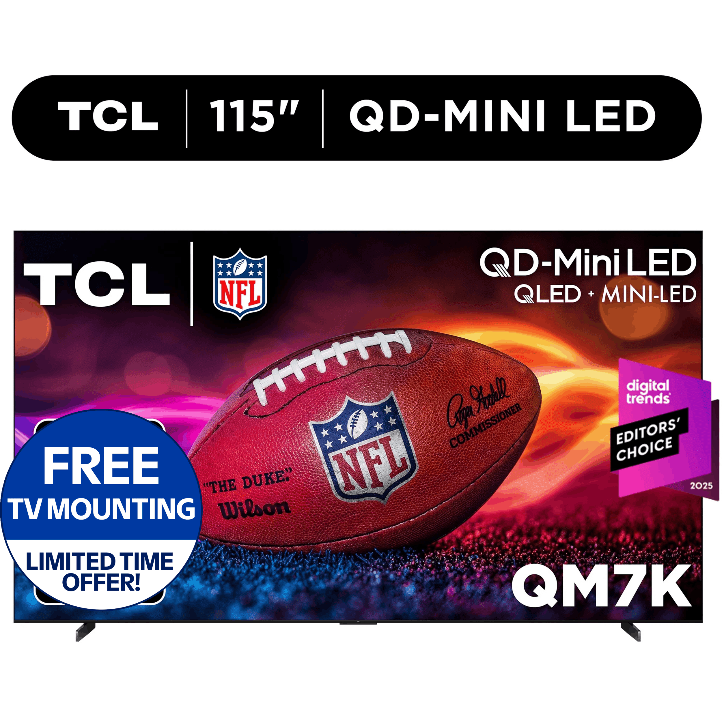 TCL 115" Q Series 4K UHD HDR QD-Mini LED Smart TV with Google TV – 115QM7K