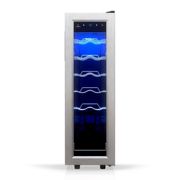 TCL Stainless Steel Single Door 12 Bottle Wine Cooler for Kitchen, Bedroom & Office, 1.24 Cu. Ft.