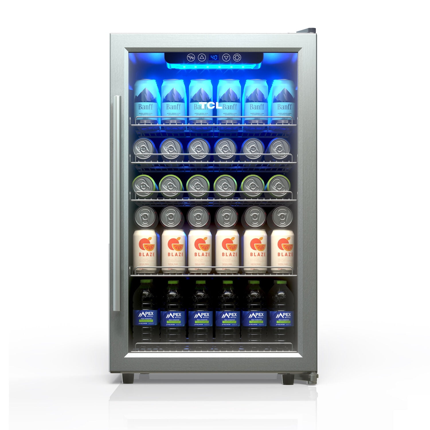 TCL Stainless Steel Single Door 132 Can Beverage Cooler for Kitchen, Bedroom & Office, 4.24 Cu. Ft.